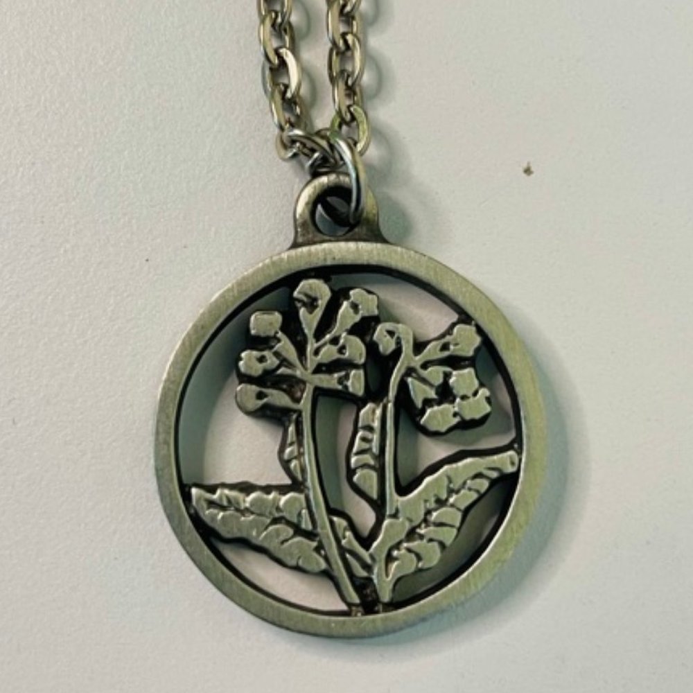 Vintage TYR Sweden Pewter Pendant Necklace Floral Design - Tyr & Artist Sign EUC